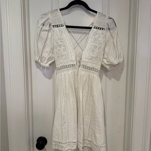 Urban Outfitters White Eyelet Lace Mini Dress with Puff Sleeves
